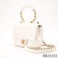 CHANEL Matelassé Top Handle Bag Handbag Shoulder Bag 2Way Lambskin White
