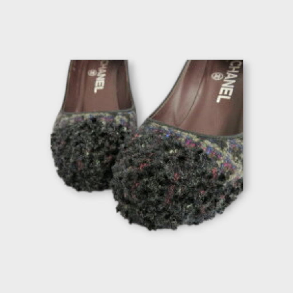 CHANEL Tweed Pumps G27495 Size 34.5 (21.5cm) Black with Coco Mark