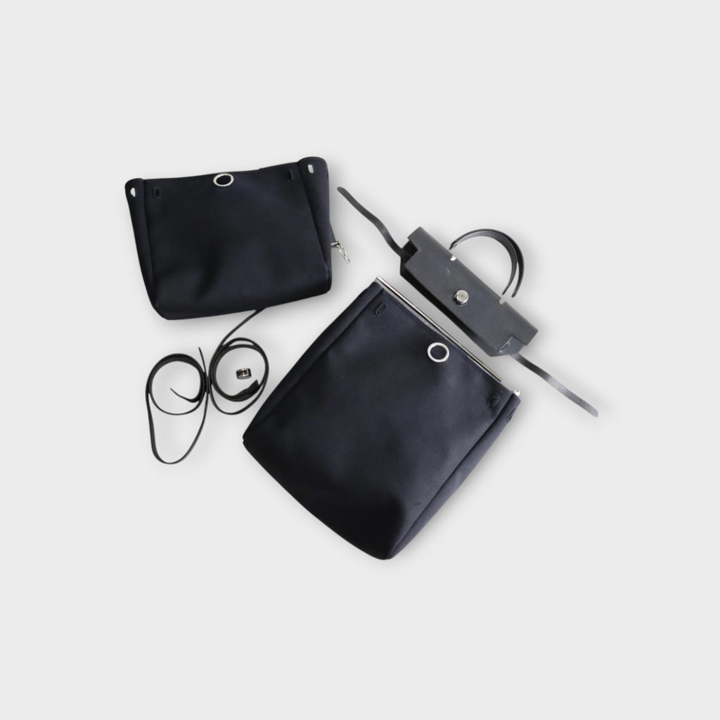 HERMES Air Bag Ad PM 2Way Backpack Handbag Black Toile Officier Stamped G