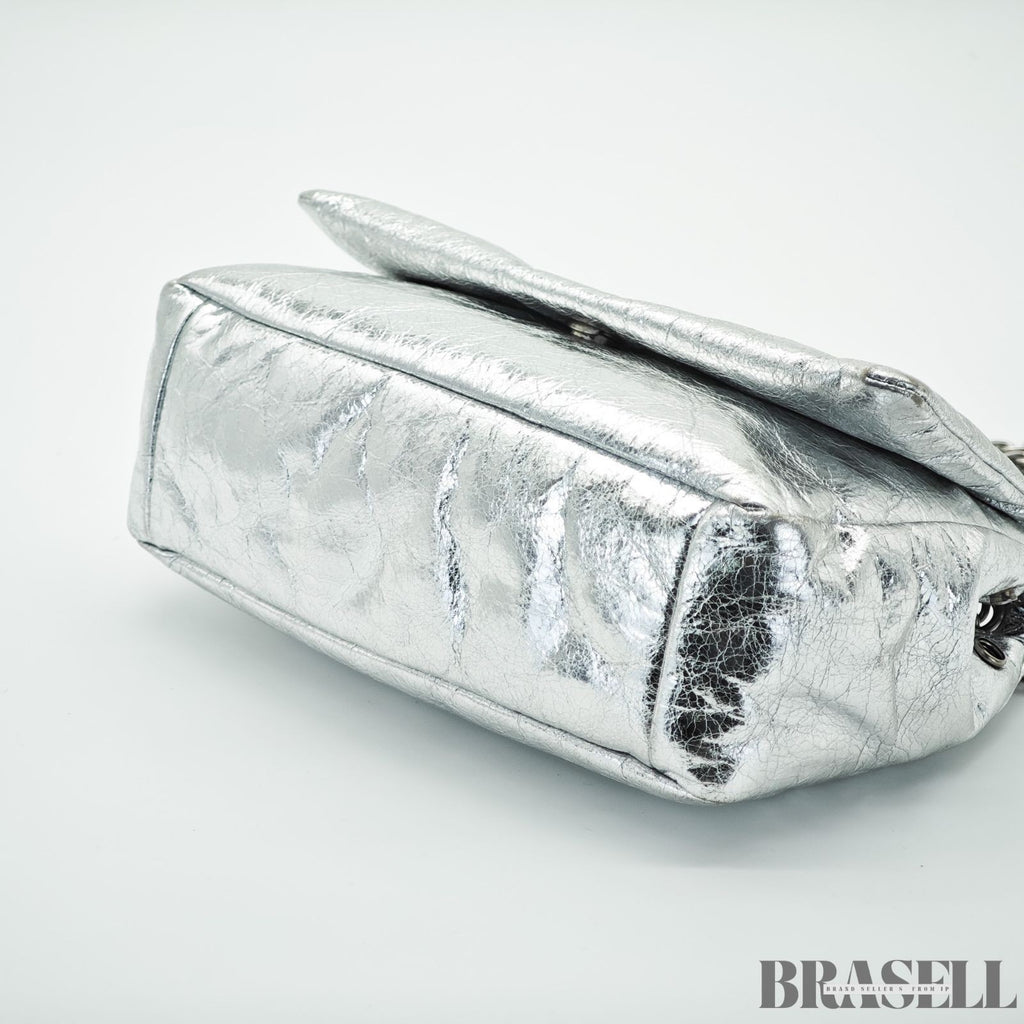 BALENCIAGA MONACO Nano Bag Metallized Compact Shoulder Bag in Silver