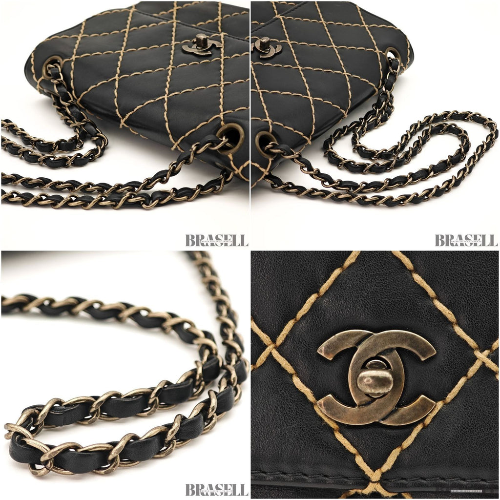 CHANEL Wild Stitch A14687 Leather Flap Shoulder Bag Black Women’s