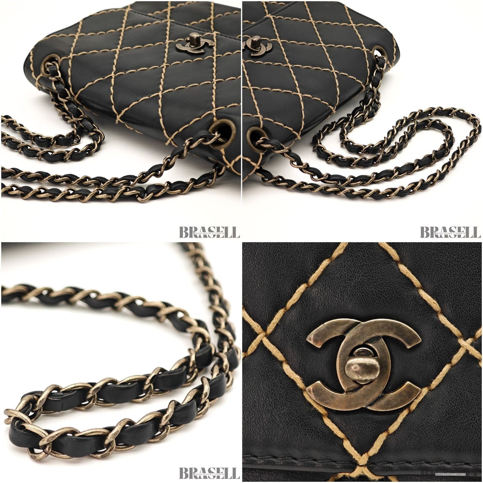 CHANEL Wild Stitch A14687 Leather Flap Shoulder Bag Black Women’s