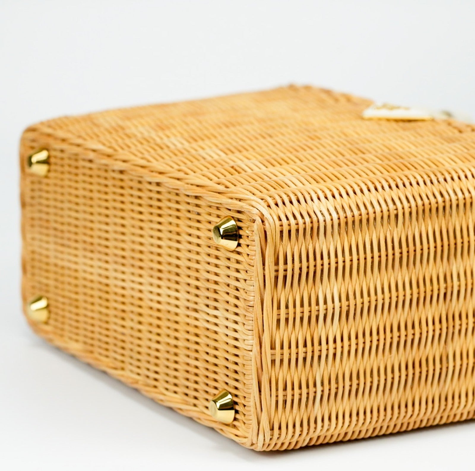 PRADA Canapa Wicker Basket Bag Rattan Raffia 2Way Beige White hand shoulder 【B】