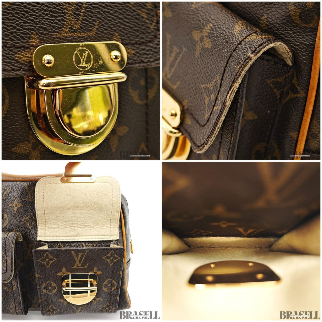 Louis Vuitton Manhattan PM M40026 Monogram Canvas Handbag Bag Pockets Brown