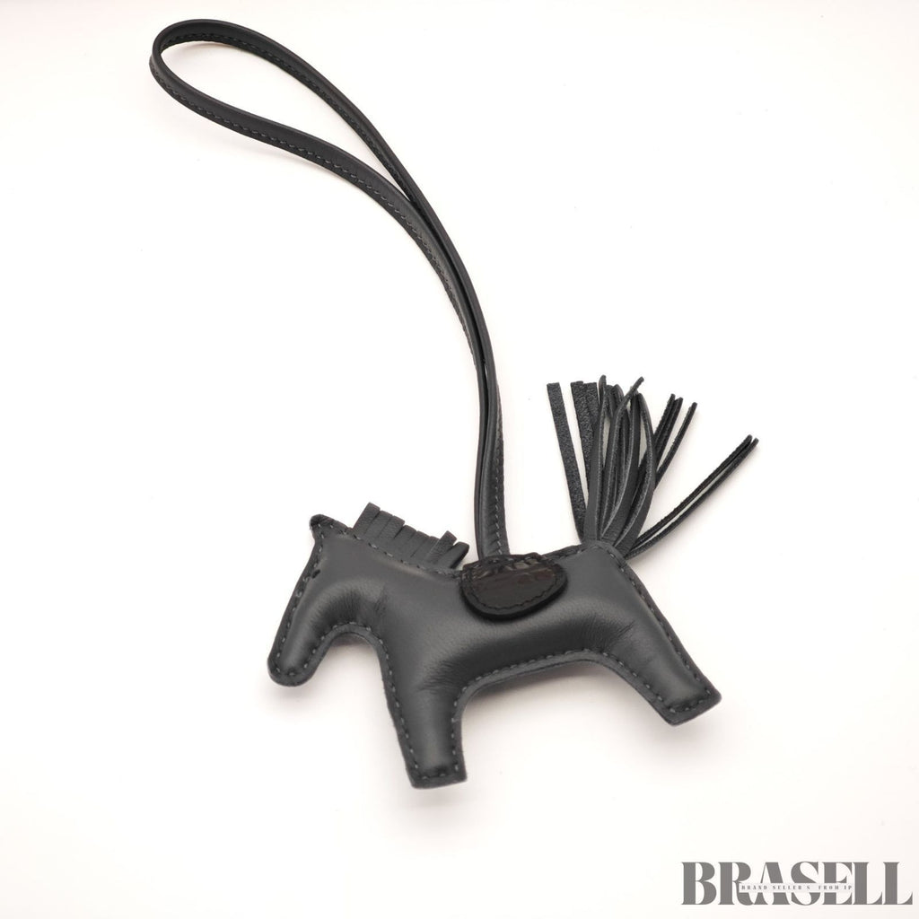 HERMES Rodeo PM Touch Bag Charm Keychain So Black Leather Horse Unisex Box