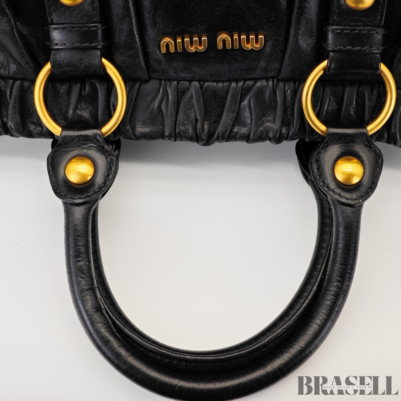 Miu Miu Gathered Handbag RT0383 2-Way Shoulder Bag Black