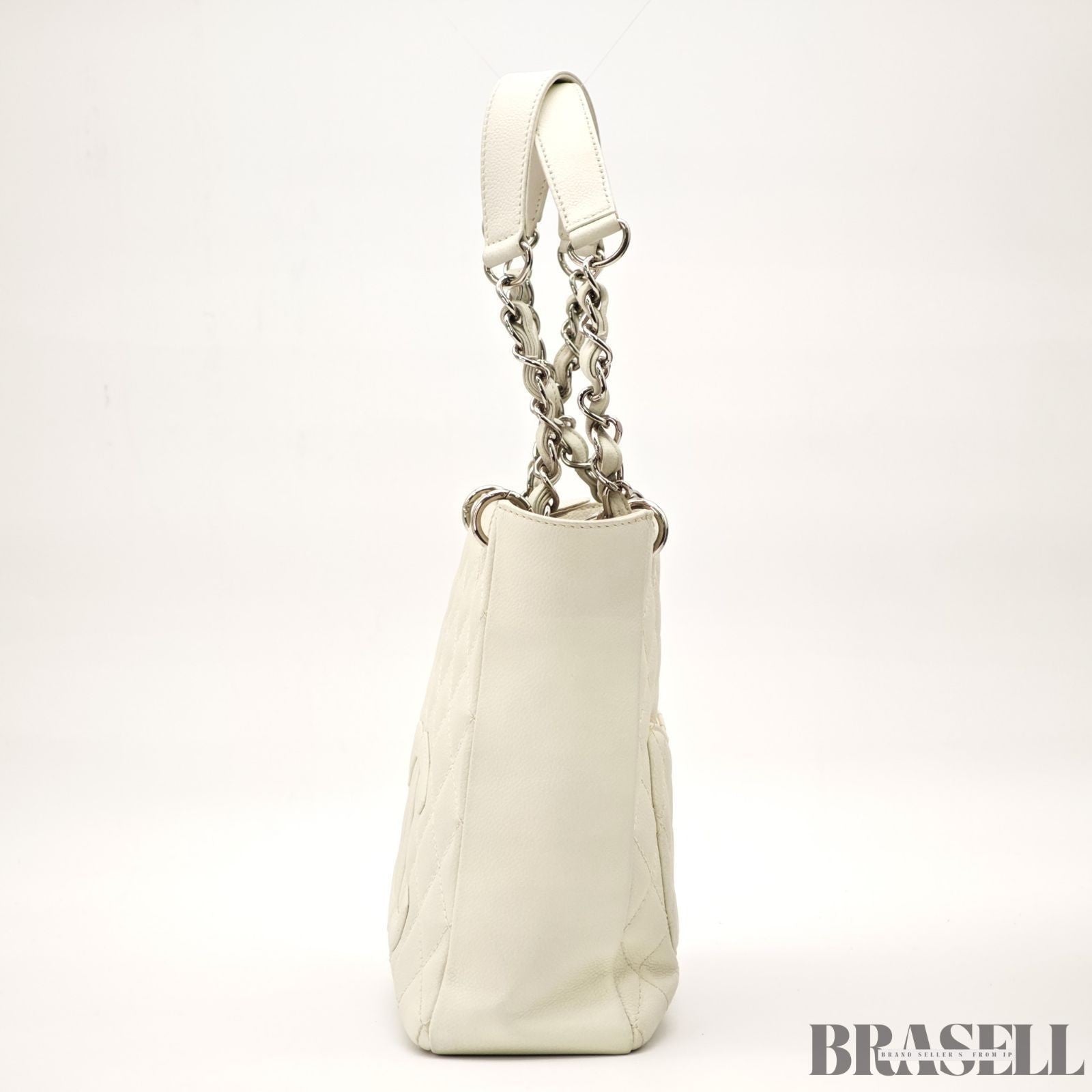 CHANEL Matelasse White Chain Tote Bag Handbag Caviar Skin w/ Box Authentic Card