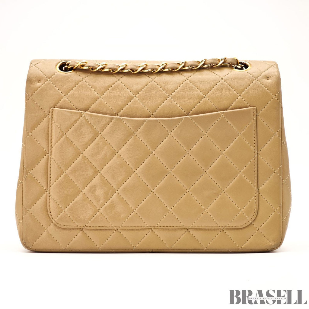 CHANEL Matelasse 25 Double Flap Lambskin 2-Way Shoulder Bag Beige Women's