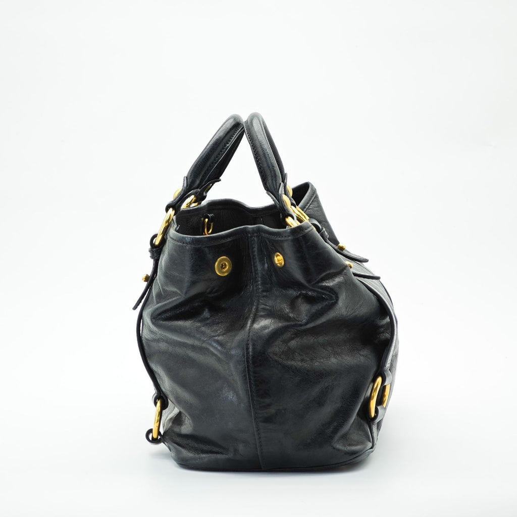 MIU MIU Vitello Lux Leather Handbag/Tote Bag Black for Men and Women