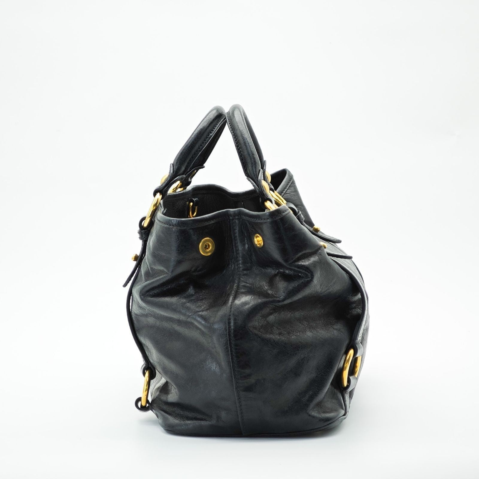 MIU MIU Vitello Lux Leather Handbag/Tote Bag Black for Men and Women