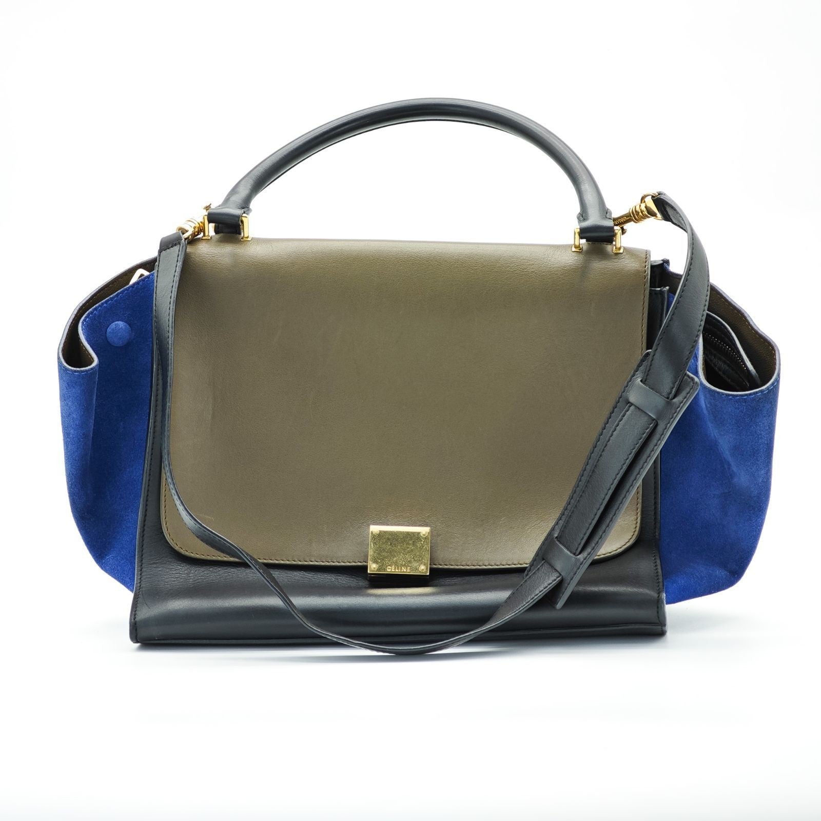 CELINE Trapeze Small 2-Way Bag Black with Flap with Shoulder Strap