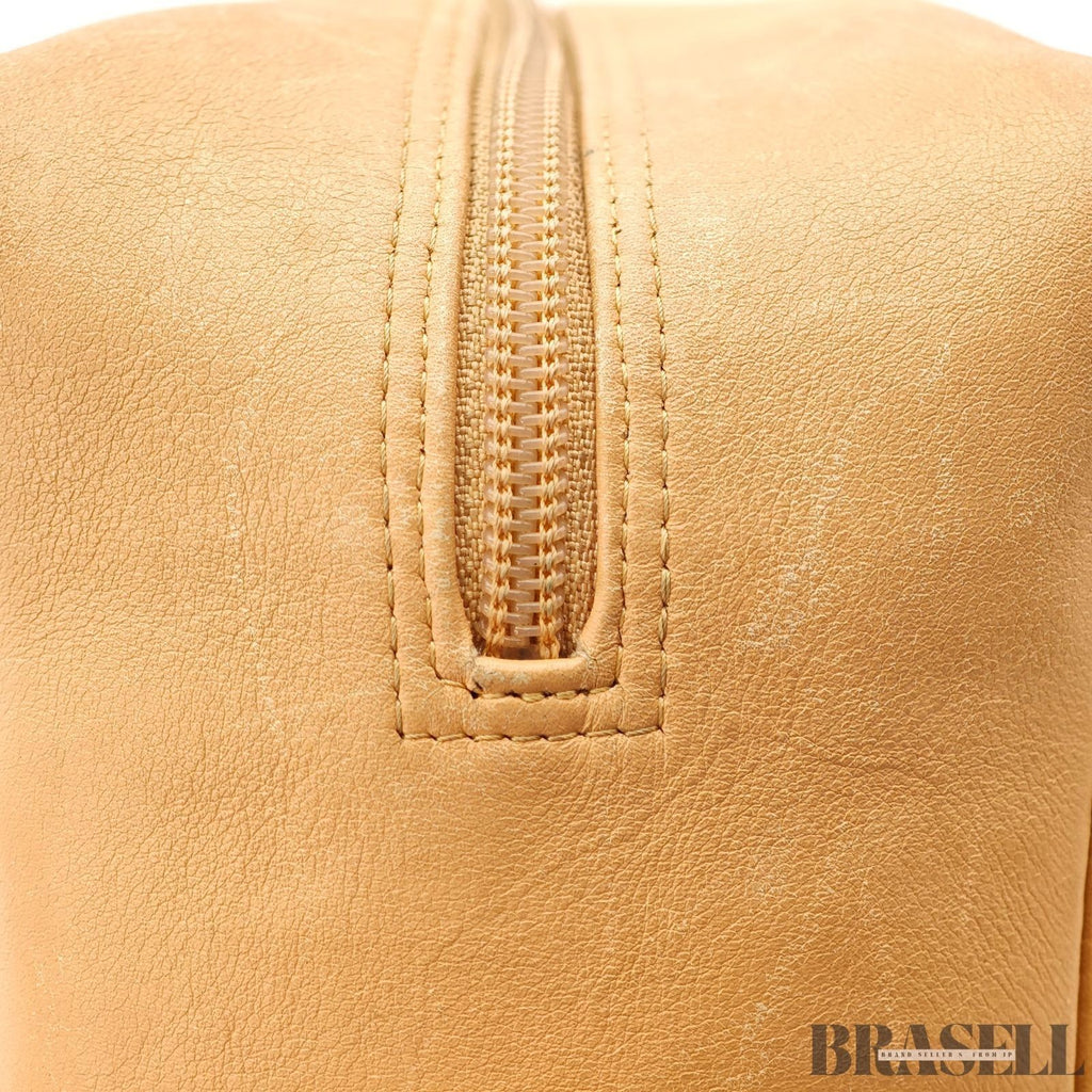 CHANEL Cambon Bowling Bag Handbag Leather Beige Black France Women