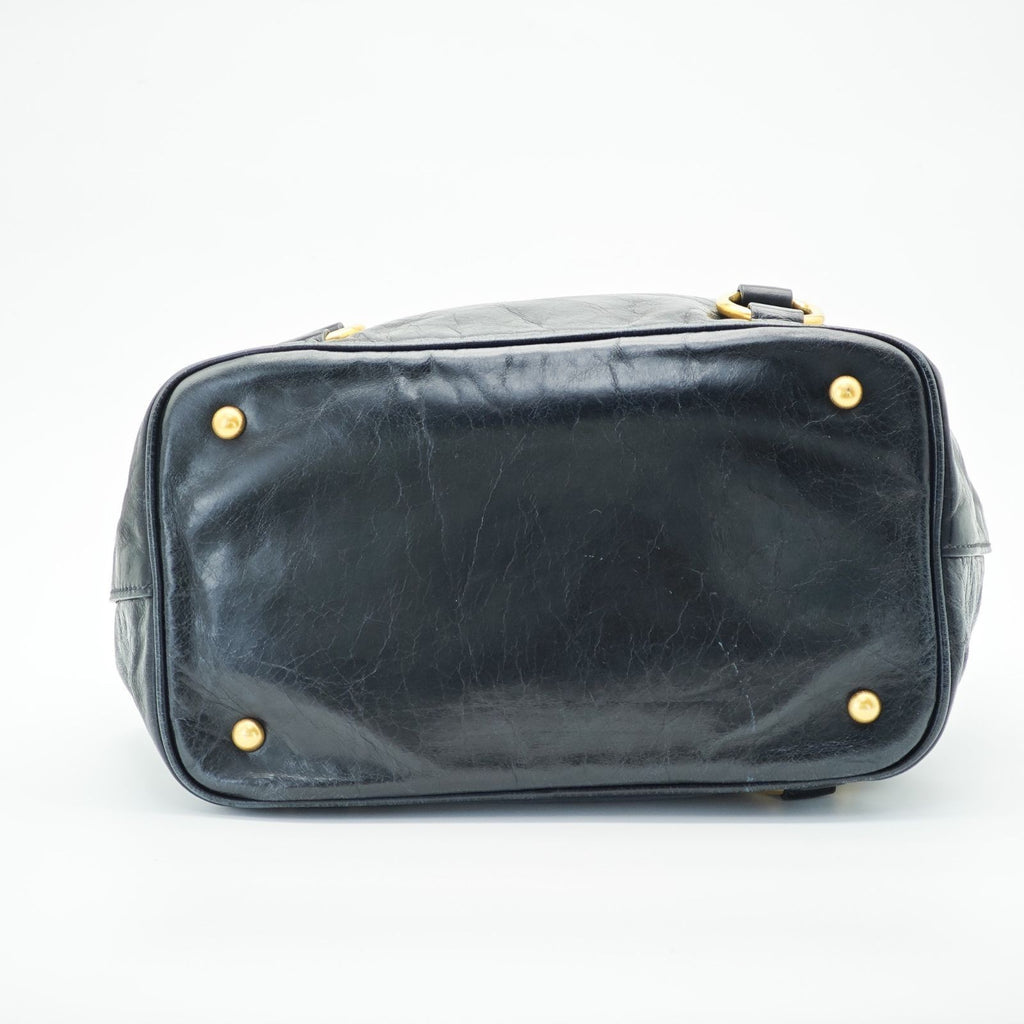 MIU MIU Vitello Lux Leather Handbag/Tote Bag Black for Men and Women