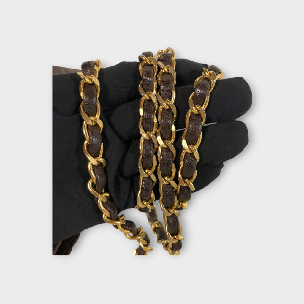 CHANEL Matelassé Lambskin Chain Shoulder Bag Fringe Gold Coco Mark Brown 【B】