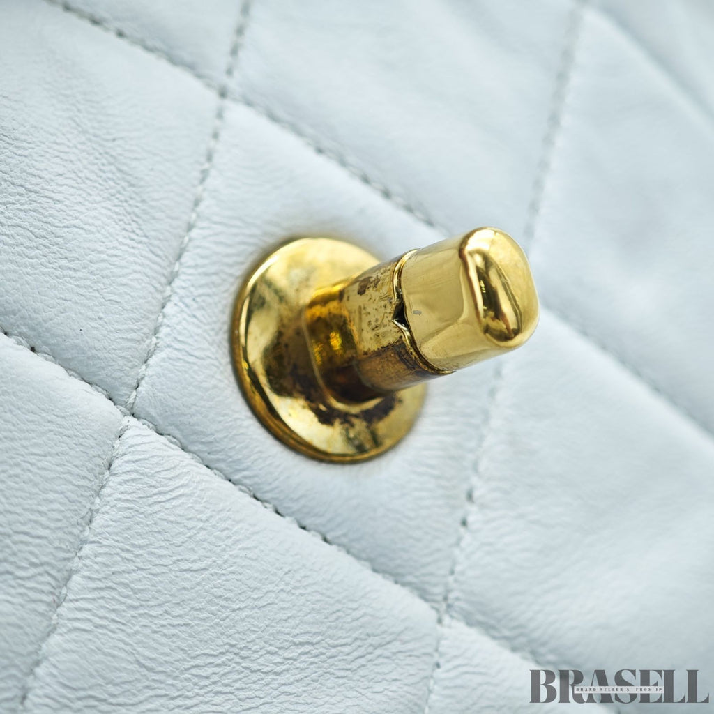 Chanel Matelassé Chain Backpack White Rucksack Bag Women Gold Hardware