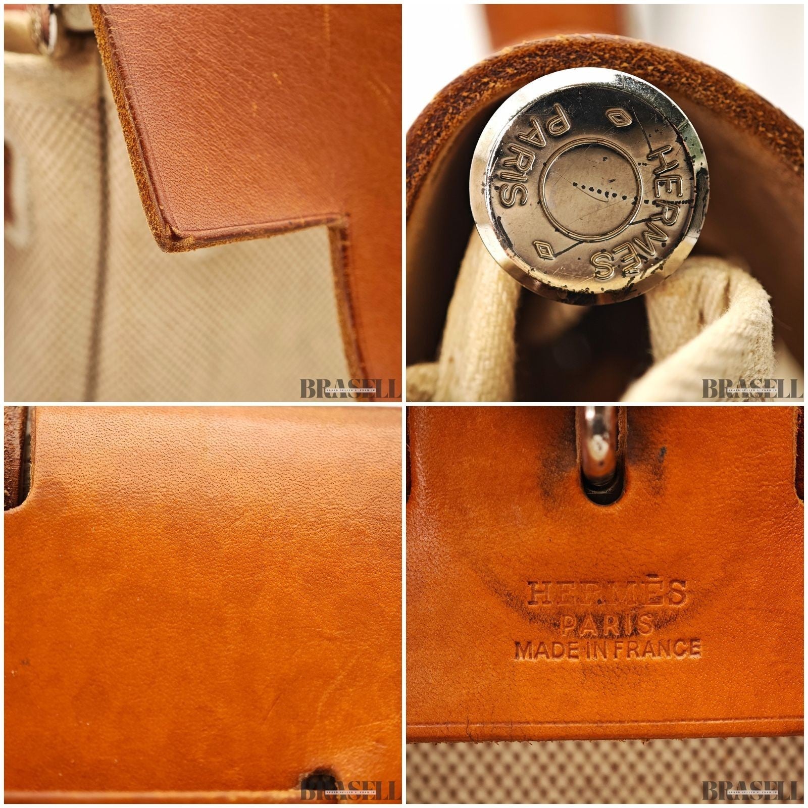 Hermès Herbag MM Handbag Trapezoid Canvas Large Beige Unisex With Padlock