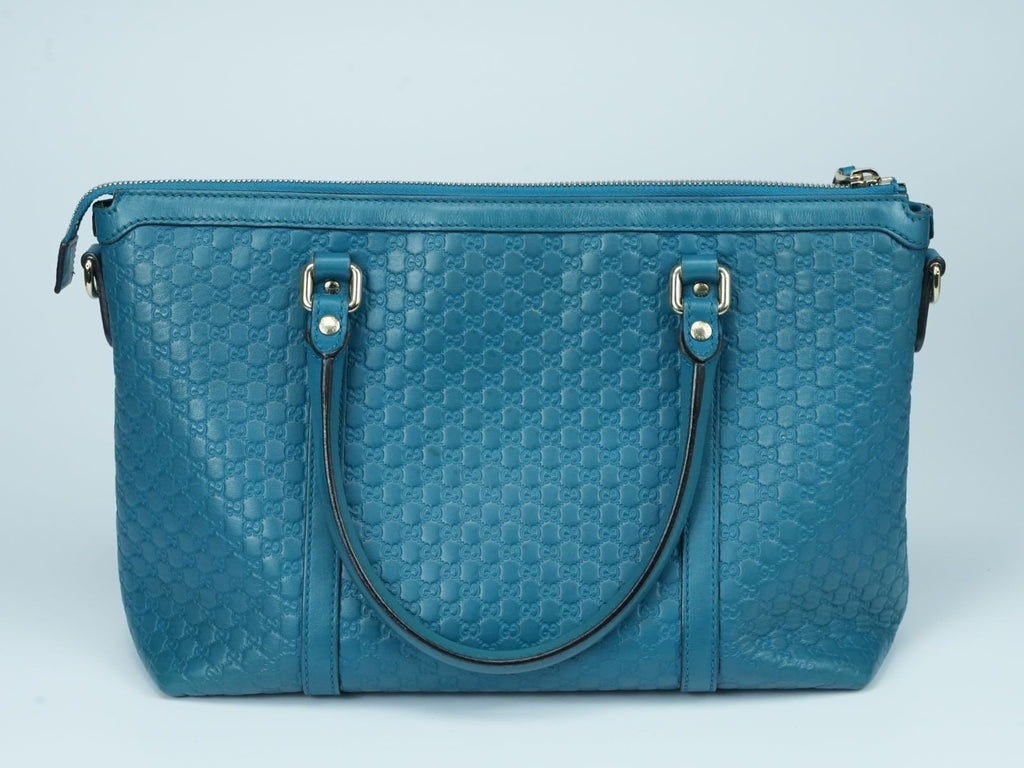 GUCCI Microguccissima GG Pattern Leather Tote Bag Emerald Blue