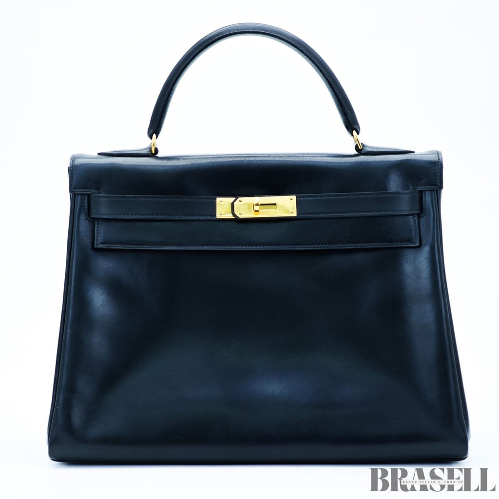 Borsa Hermès Kelly 32 borsa borsetta nera donna hardware oro con scatola e...