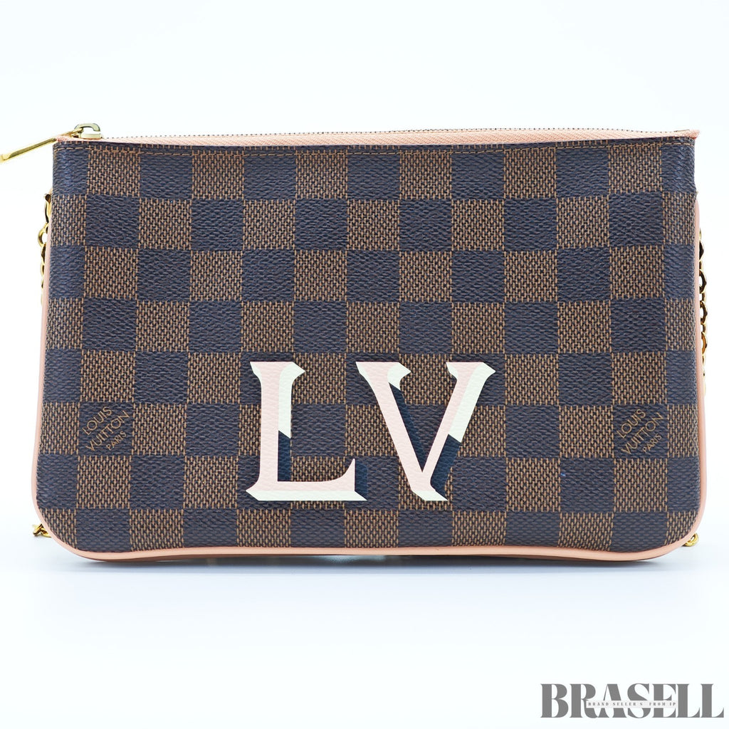 LOUIS VUITTON Damier Double Zip Pochette N60254 Damier Canvas