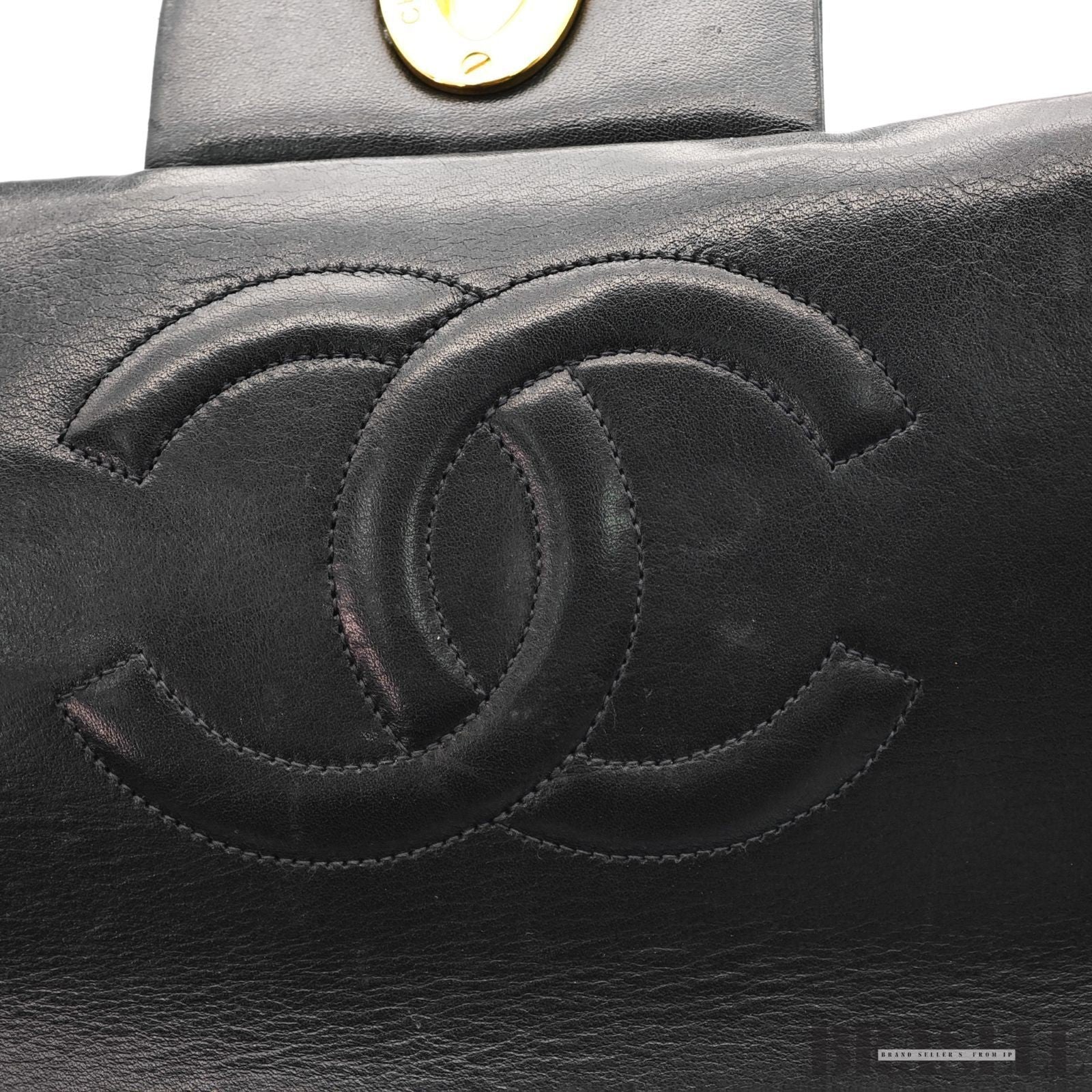 CHANEL Maxi Jumbo Matelasse Quilted Lambskin Chain Handbag Top Handle Bag Black