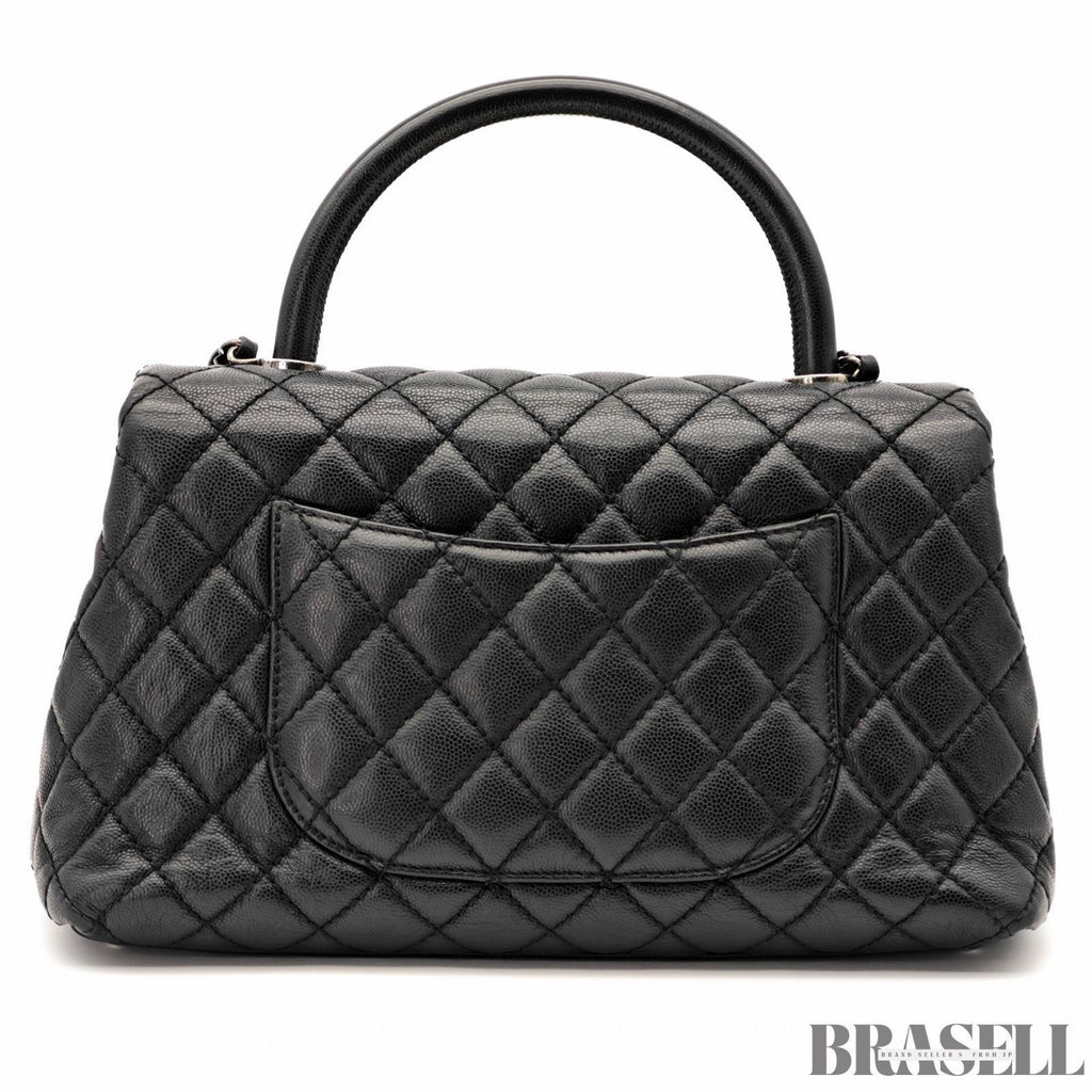 CHANEL Top Handle Matelasse 2Way Handbag Shoulder Bag Black Caviar Skin Women