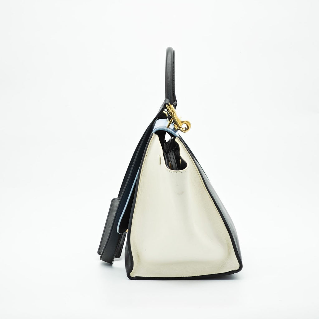 CELINE Trapeze Small 2-Way Handbag/Shoulder Bag Black Light Blue and Ivory
