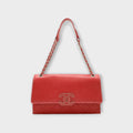 CHANEL Hamptons Coco Mark Chain Shoulder Bag Lambskin Leather Red