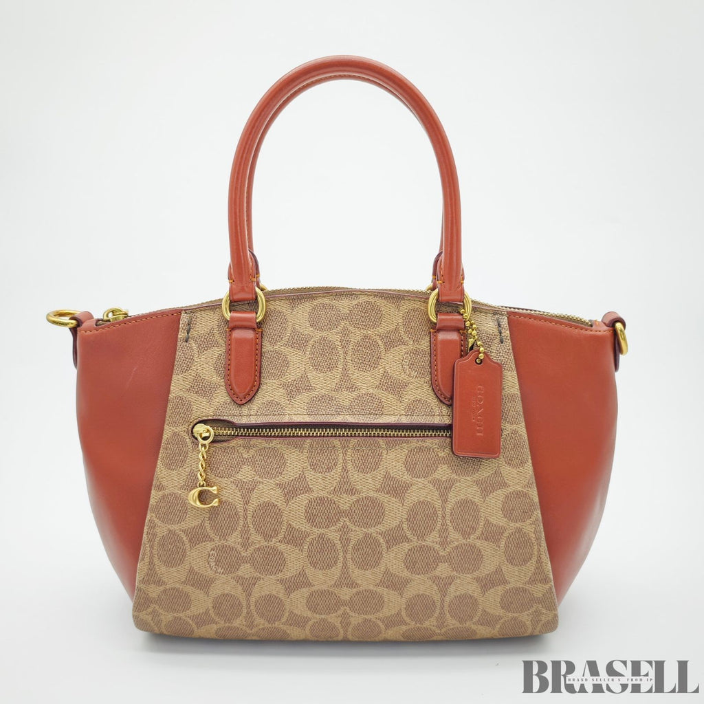 COACH Ellis Satchel Signature 796364 2-Way Tote Bag Shoulder Bag Brick Red Beige