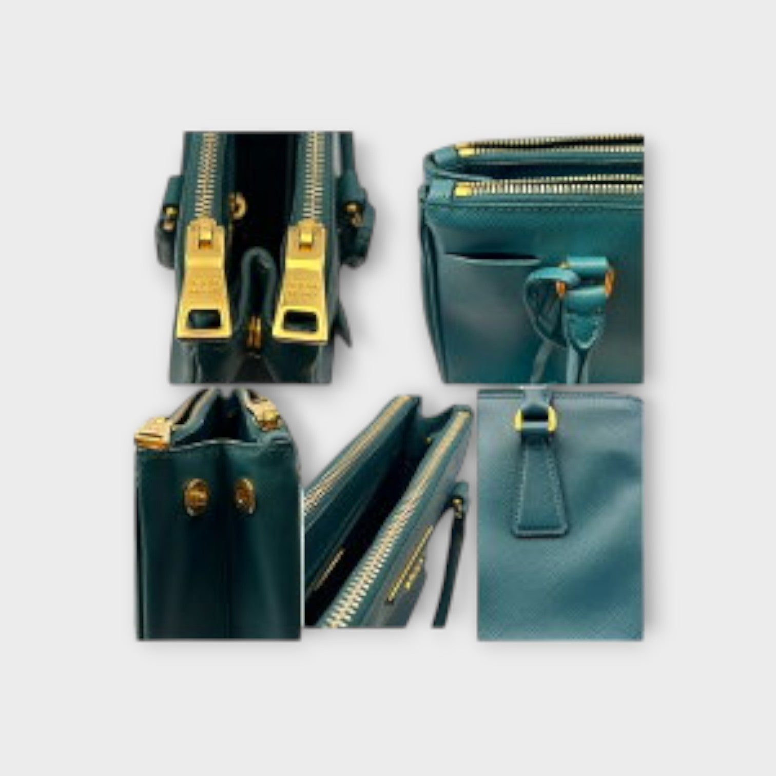 Prada Handbag with Shoulder Strap Leather Blue Green【A】