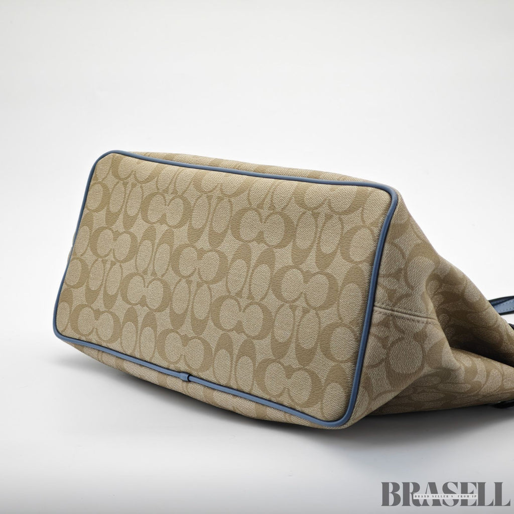 COACH Luxury Signature Tote Bag Beige/Blue for Women