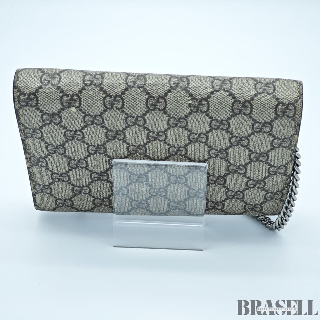 GUCCI Dionysus 476432 GG Supreme Beige Slim Shoulder Bag Silver Hardware Unisex