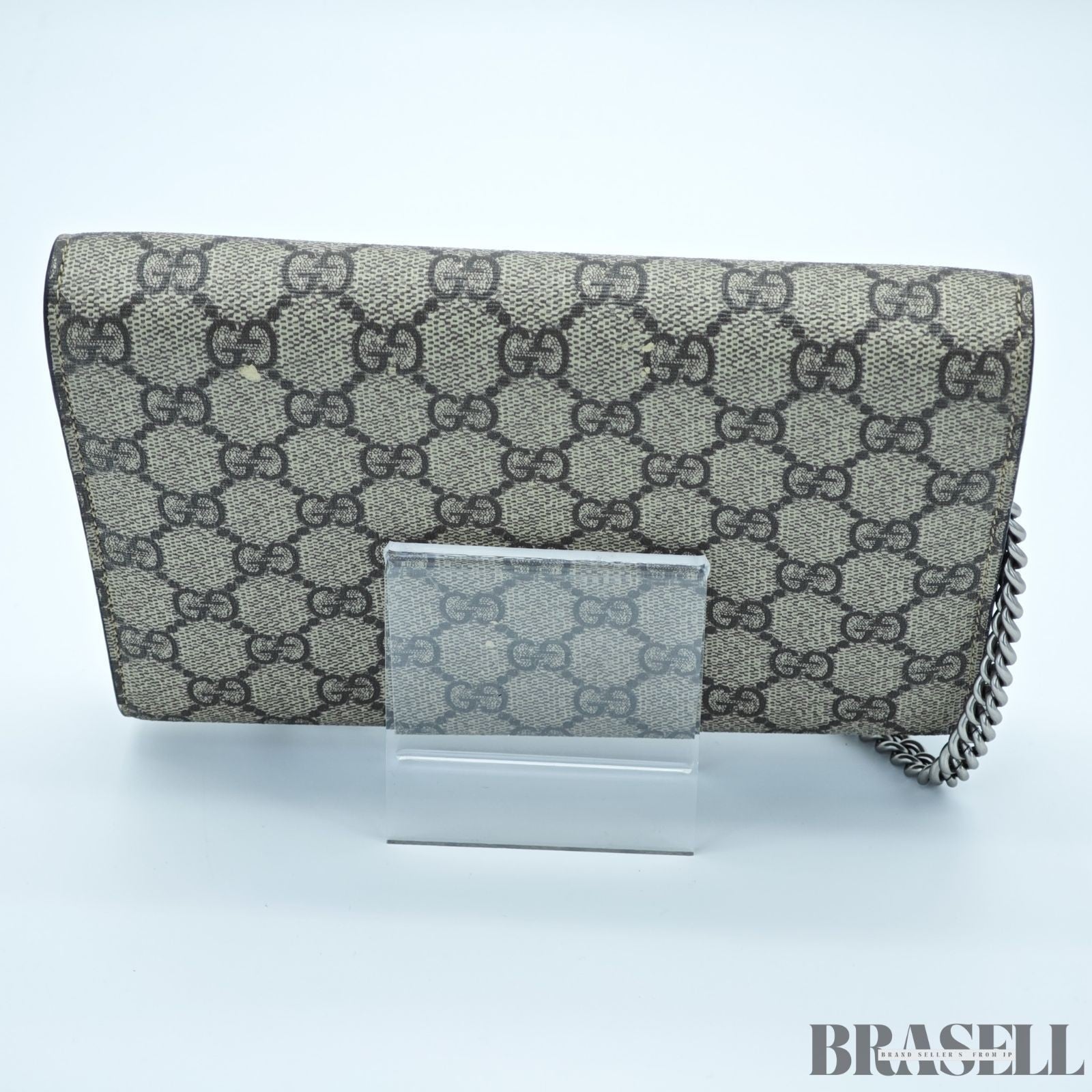 GUCCI Dionysus 476432 GG Supreme Beige Slim Shoulder Bag Silver Hardware Unisex