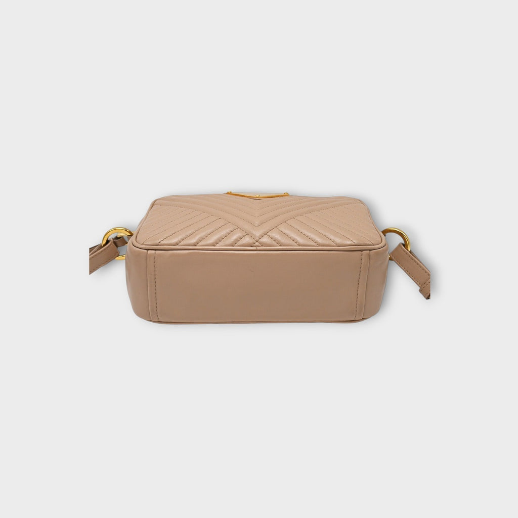 Prada Chain Shoulder Bag Triangle Logo Crossbody Bag 1BH102 Leather Beige 【A】