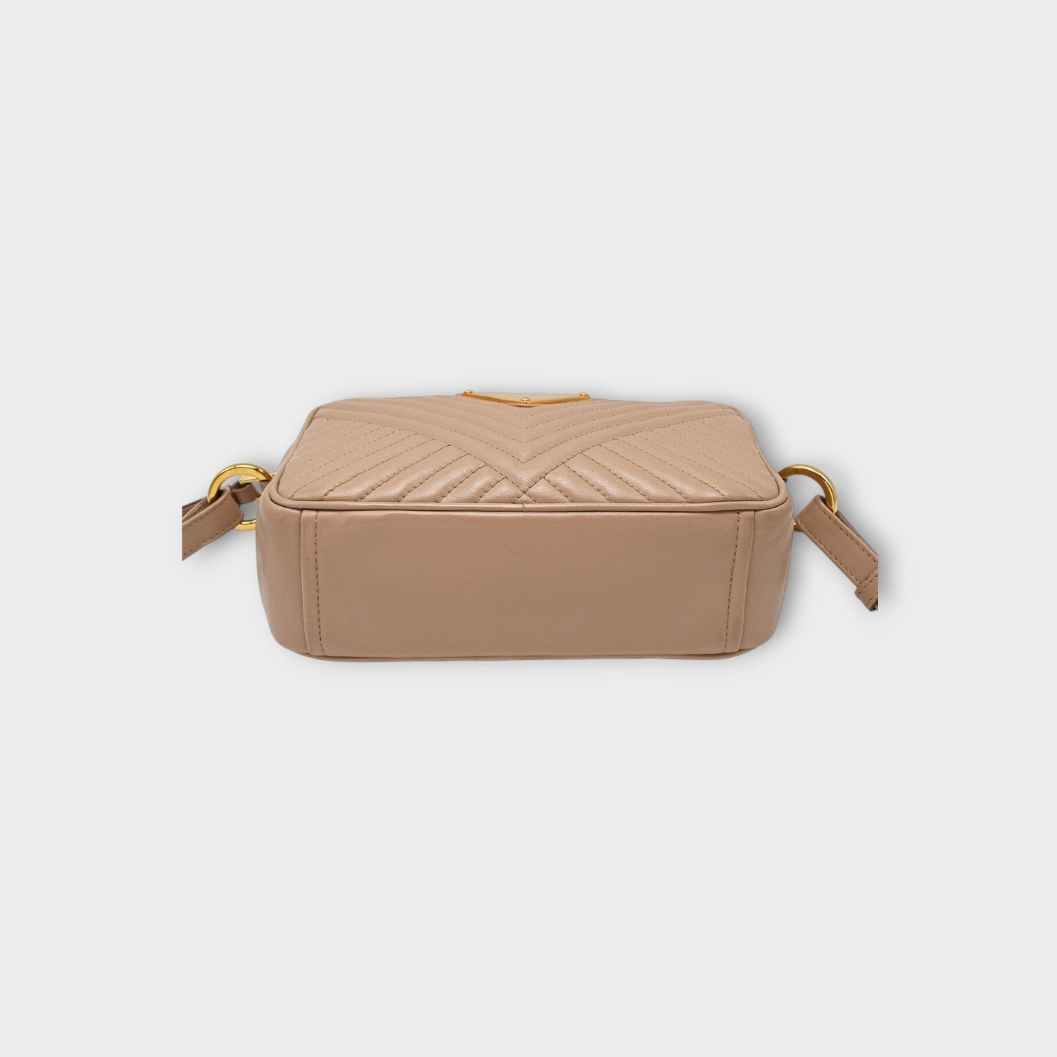 Prada Chain Shoulder Bag Triangle Logo Crossbody Bag 1BH102 Leather Beige 【A】