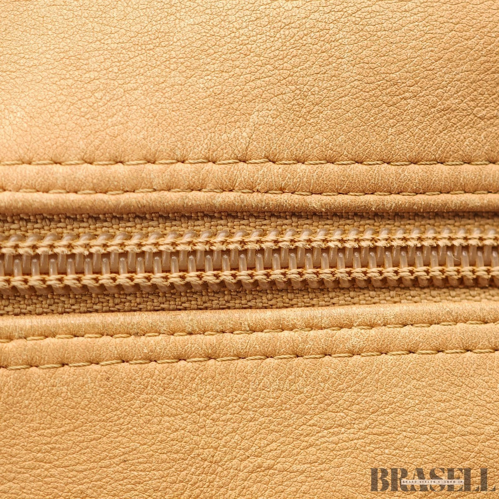 CHANEL Cambon Bowling Bag Handbag Leather Beige Black France Women