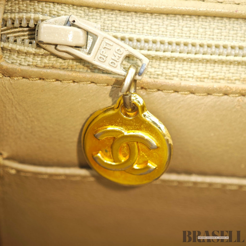 Chanel Mini Matelassé Shoulder Bag Lambskin Flap Compact Beige Women