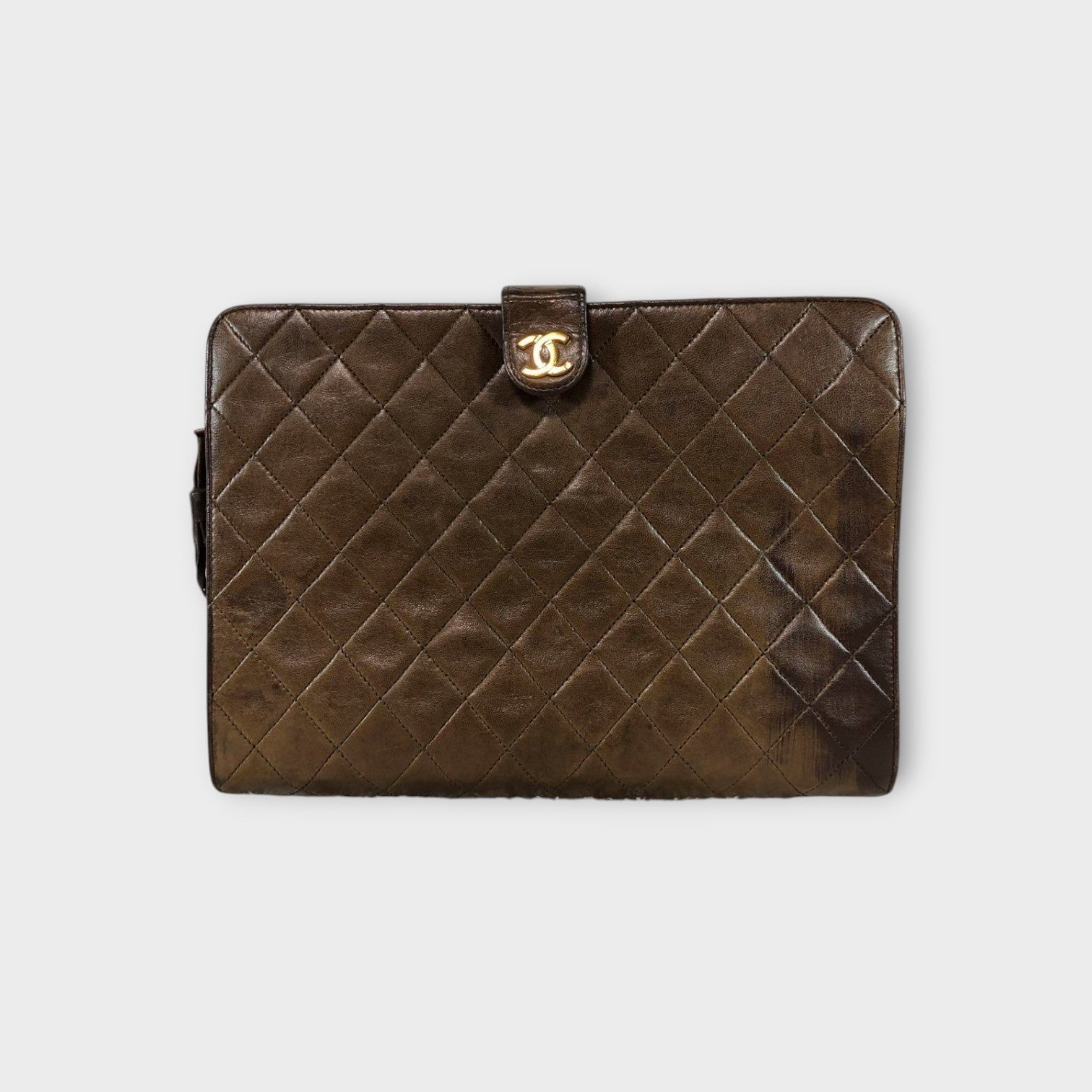 CHANEL Matelassé Lambskin Chain Shoulder Bag Fringe Gold Coco Mark Brown 【B】