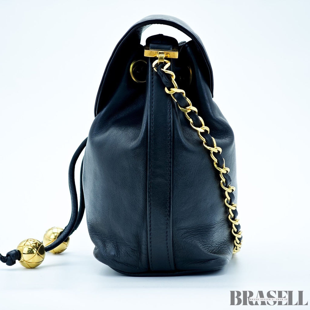 Chanel Coco Mark Chain Shoulder Backpack Black Women With Authenticity Card