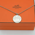 HERMES Ex Libris MM Necklace Coin Silver for Women' Men's