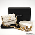 CHANEL Mini Matelasse Quilted Chain Shoulder Bag Women White w/Box Dust Bag