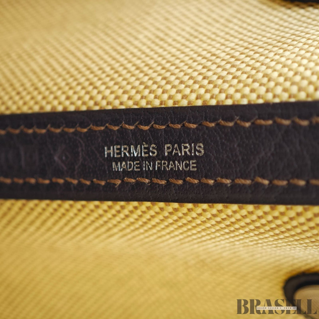 HERMES Garden Party PM Tote Bag Beige Dark Brown Canvas Leather Women’s