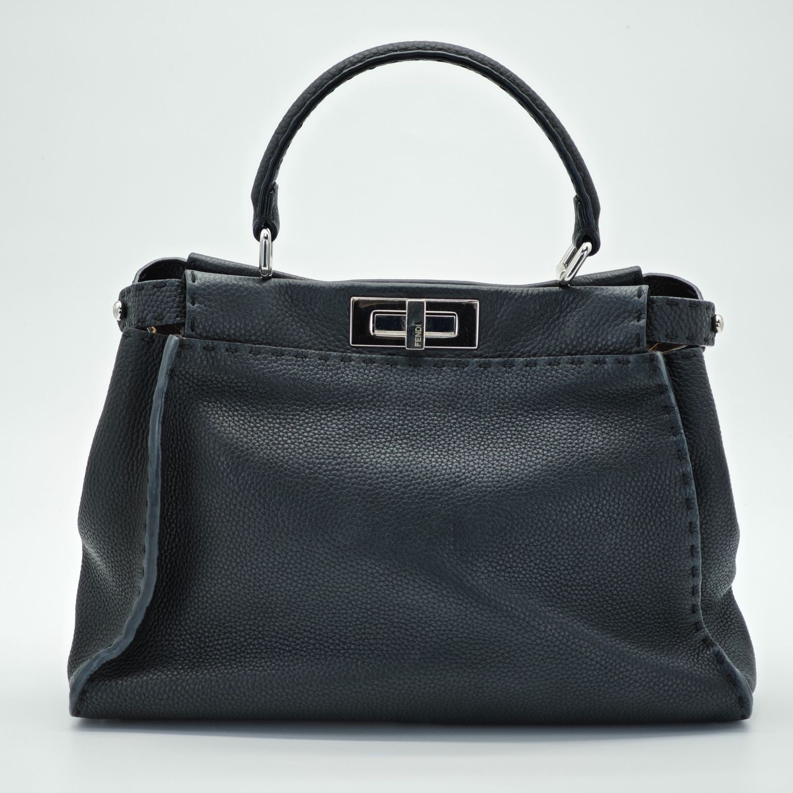 FENDI Selleria Peekaboo Handbag Tote Bag 8BN290 Leather Black