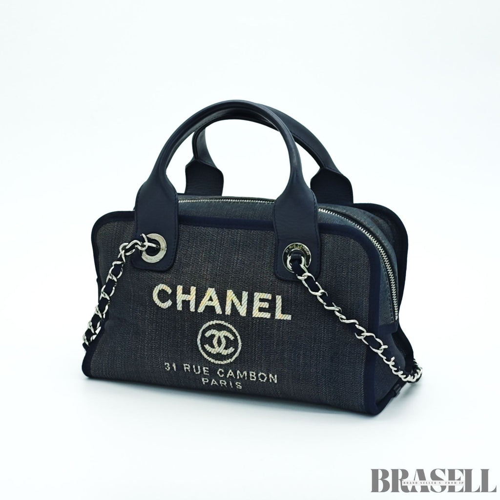 Chanel Deauville Line Bowling Bag A92749 Handbag Chain Tote Bag Denim Blue