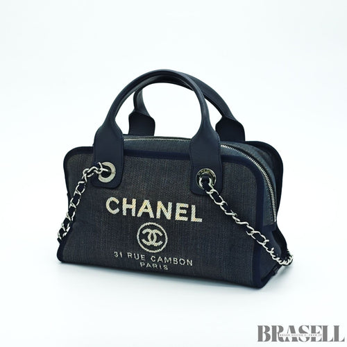 Chanel Deauville Line Bowling Bag A92749 Handbag Chain Tote Bag Denim Blue