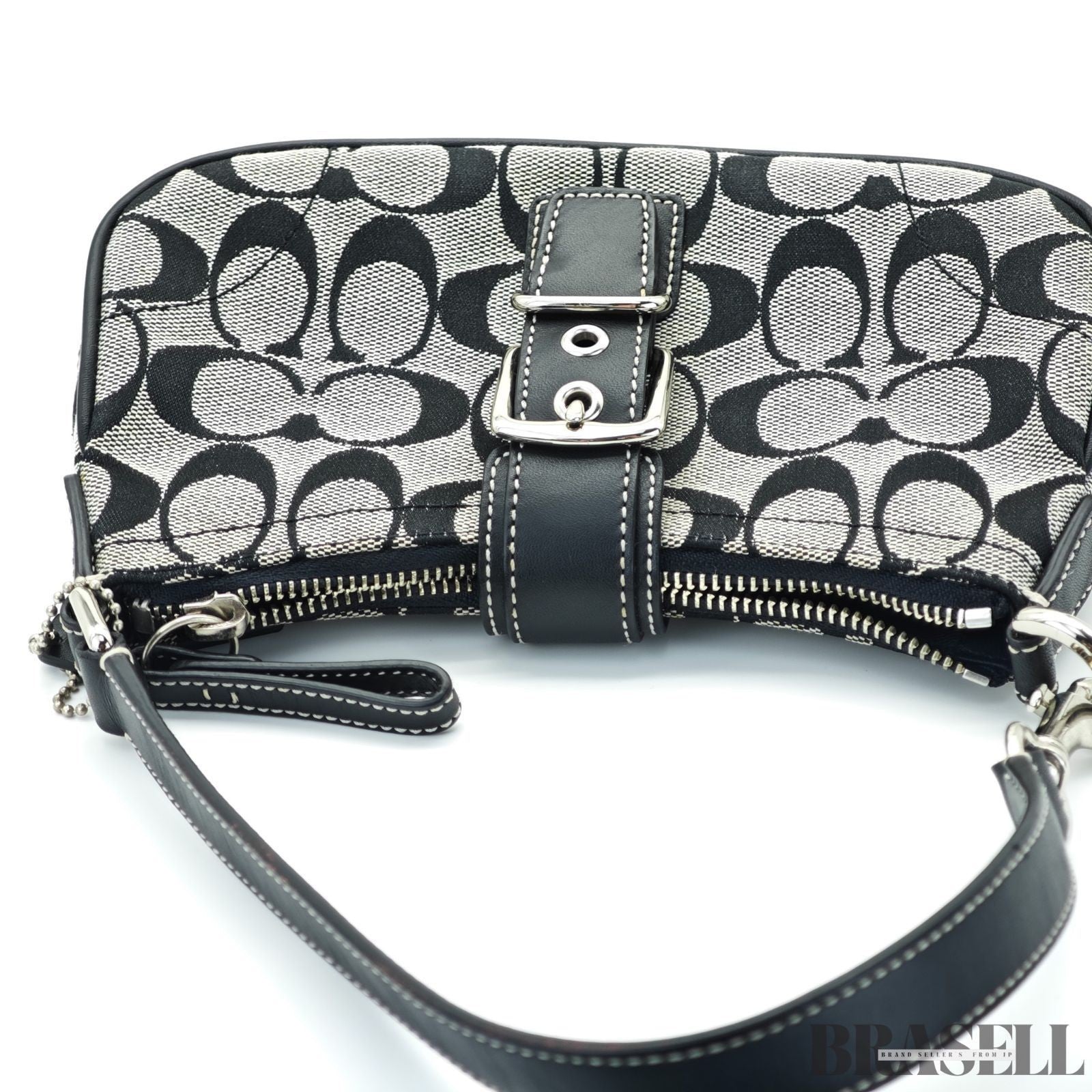 COACH Signature Shoulder Bag Hobo Bag Crescent Moon Black