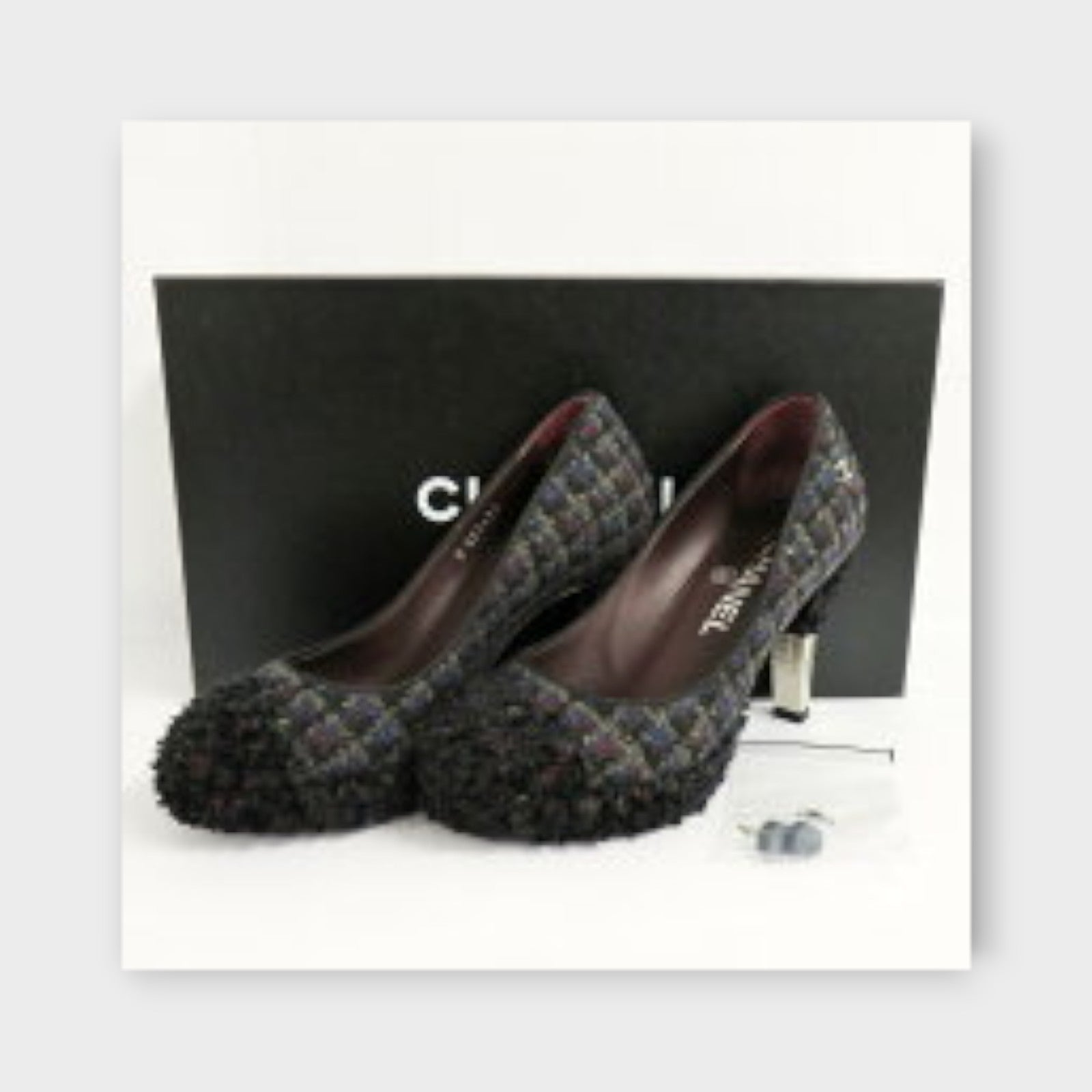 CHANEL Tweed Pumps G27495 Size 34.5 (21.5cm) Black with Coco Mark