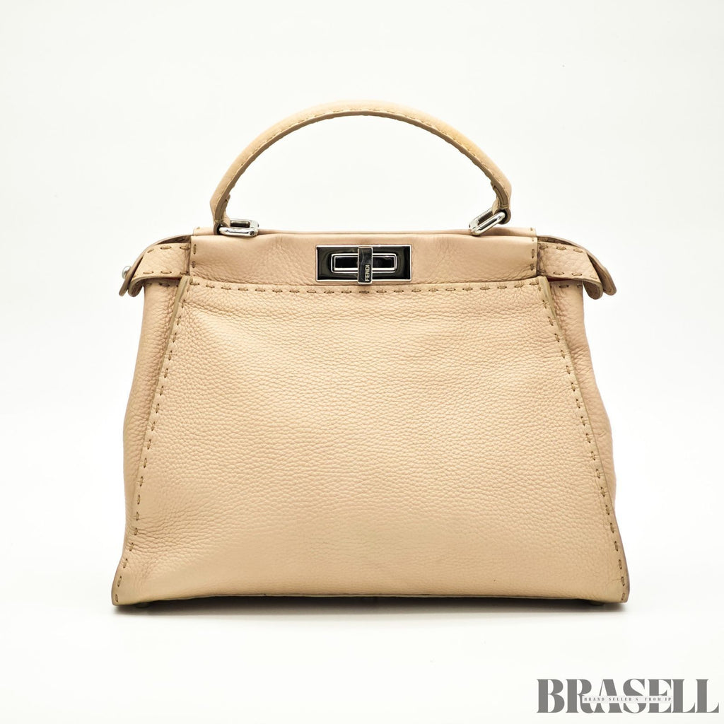 Fendi Regular Peekaboo Selleria 8BN226 Handbag Shoulder Bag 2Way Beige