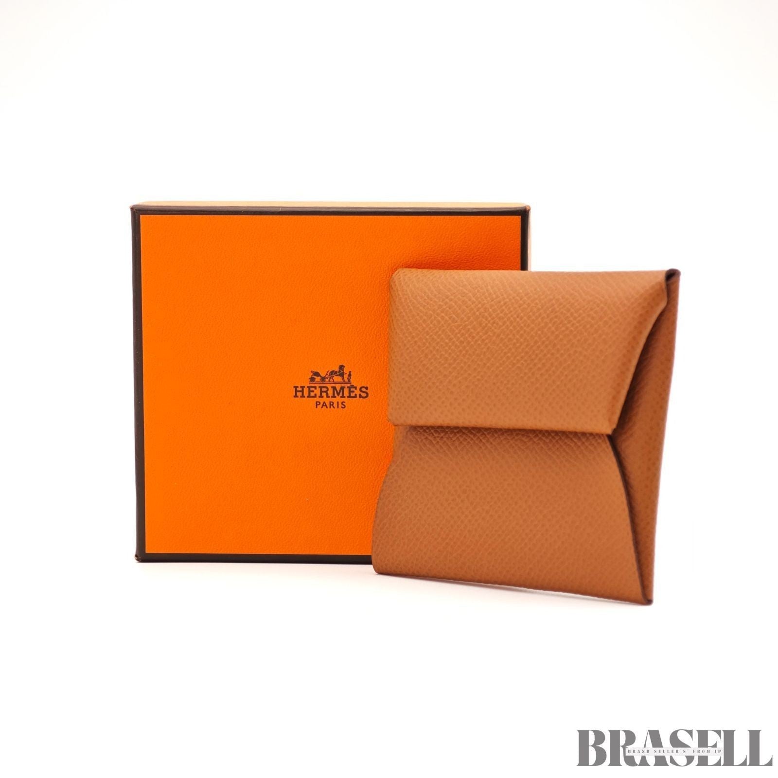 Hermes Bastia Coin Case Campact Wallet Leather France Gold Unisex w/Box