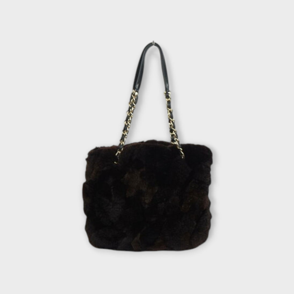 CHANEL Lapin Fur Shoulder Bag Rabbit Chain Bag Brown