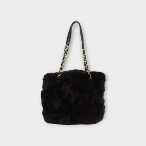 CHANEL Lapin Fur Shoulder Bag Rabbit Chain Bag Brown